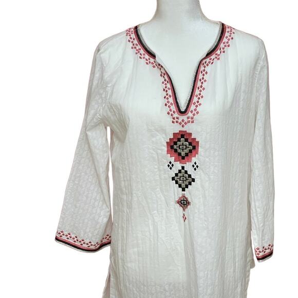 Sigrid Olsen Signature Embroidered Boho Long Sleeve V Neck Tunic Size Large - Picture 2 of 8